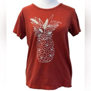 Small J Crew Rust Orange Pineapple Short Sleeve Shirt